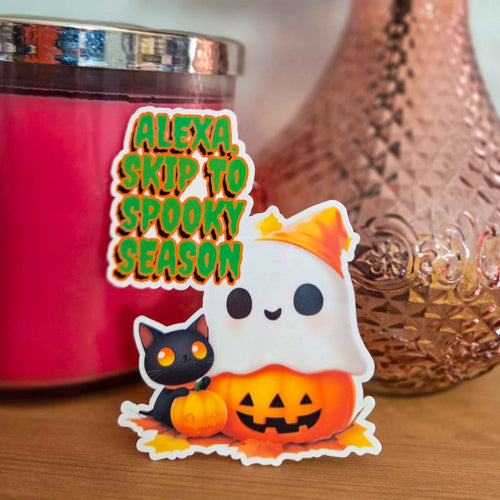 Alexa, Skip to Spooky Season Ghost & Cat Sticker